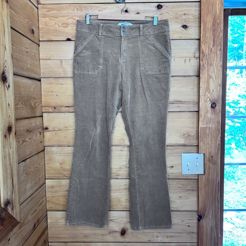 High Rise Corduroy Bootcut Pants Women Size 14 Camel Tan Beige WindRiver